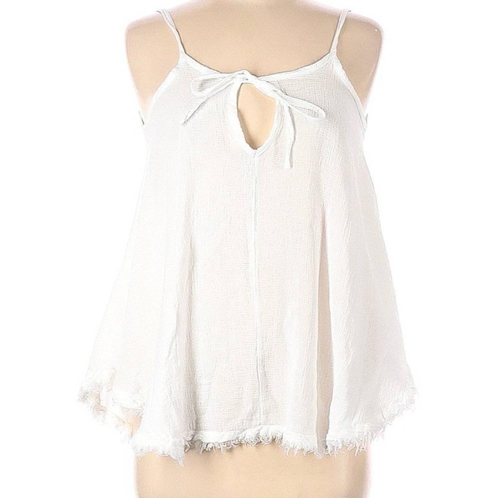 Meo Meli White Cotton/Linen Blend Tie Neck Tank Womens - Made in Italy